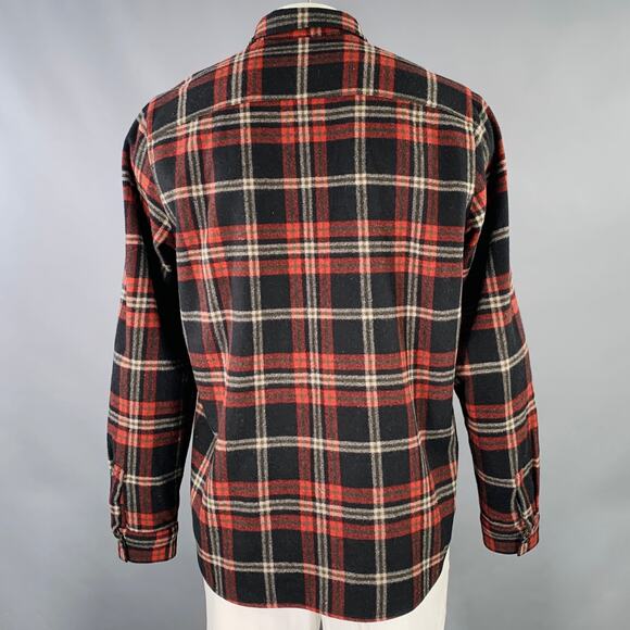 A.P.C. Size XXL Black Red Plaid Wool Blend One Pocket Long Sleeve Shirt - Picture 3 of 6